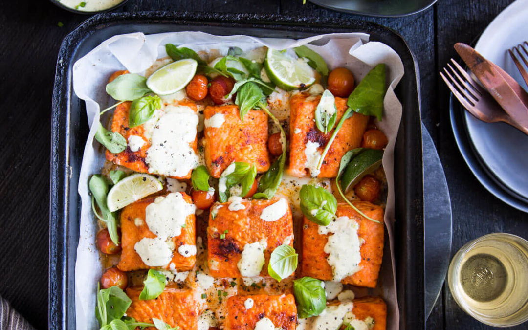 One pan paprika King salmon with melted mozzarella